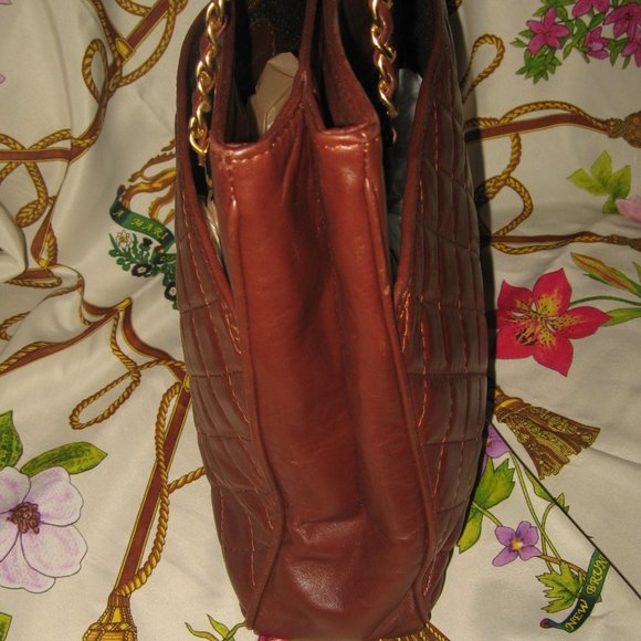 ❤️LOUISE FONTAINE CHOCOLATE BROWN QUILTED LEATHER 4 COMPARTMENT CHAIN BAG PURSE - Picture 5 of 9